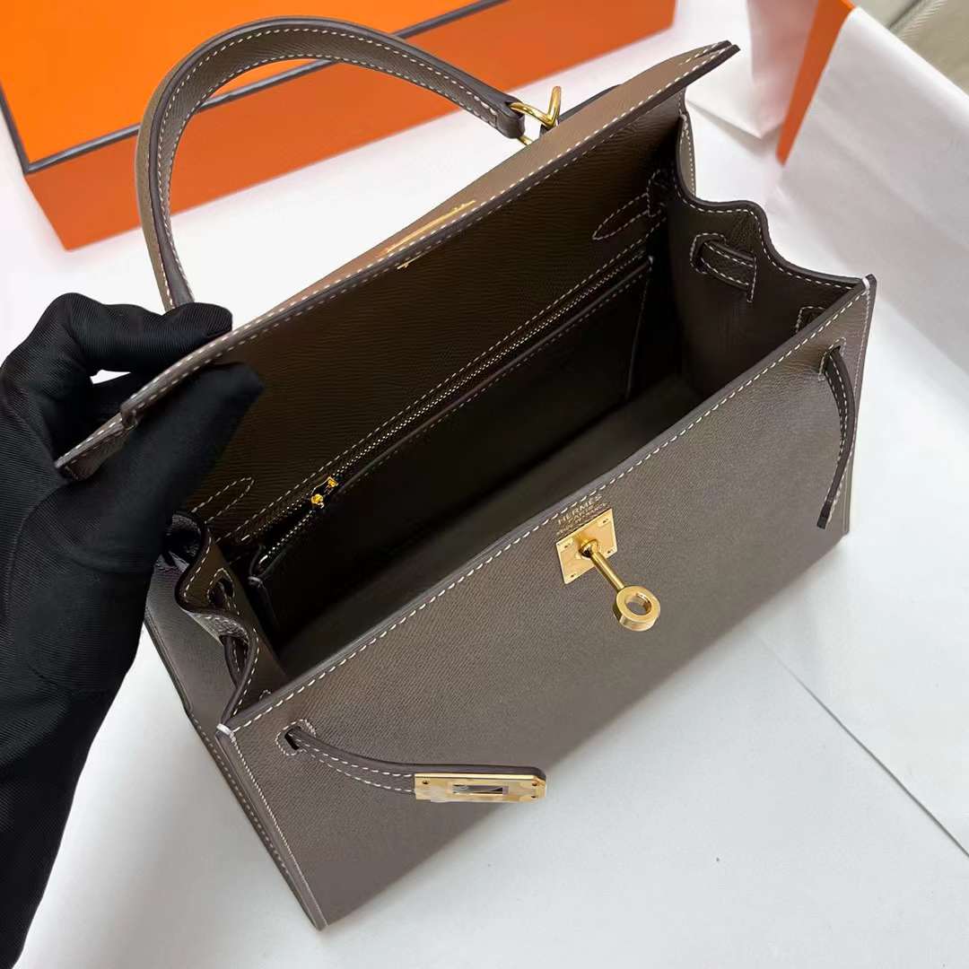 Hermès（爱马仕）Kelly 凯莉包 Epsom Ck37 大象灰 金扣 25cm 全手工蜡线缝制 Ghw