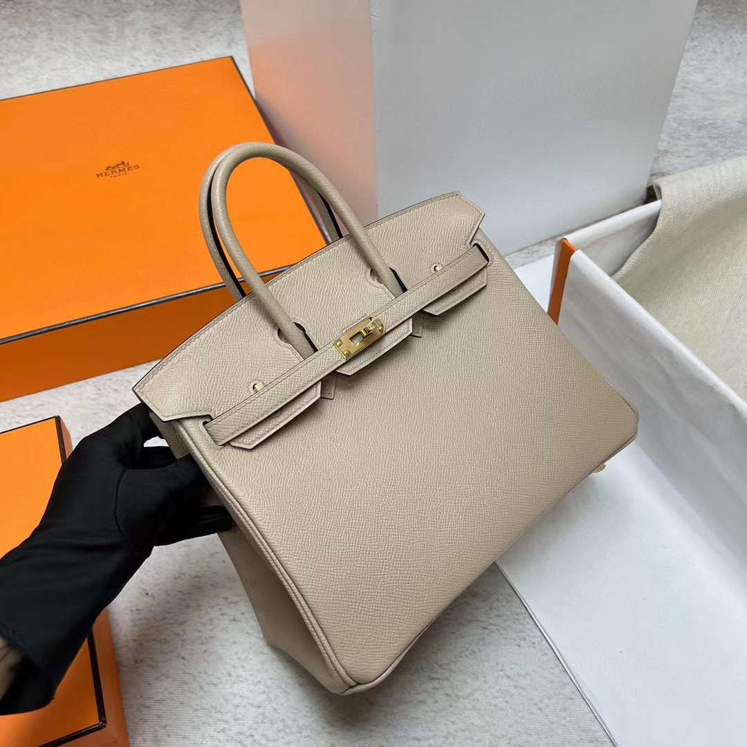 Hermès（爱马仕）Birkin 铂金包 Epsom S2 风衣灰 金扣 25cm 全手工蜡线缝制 Ghw