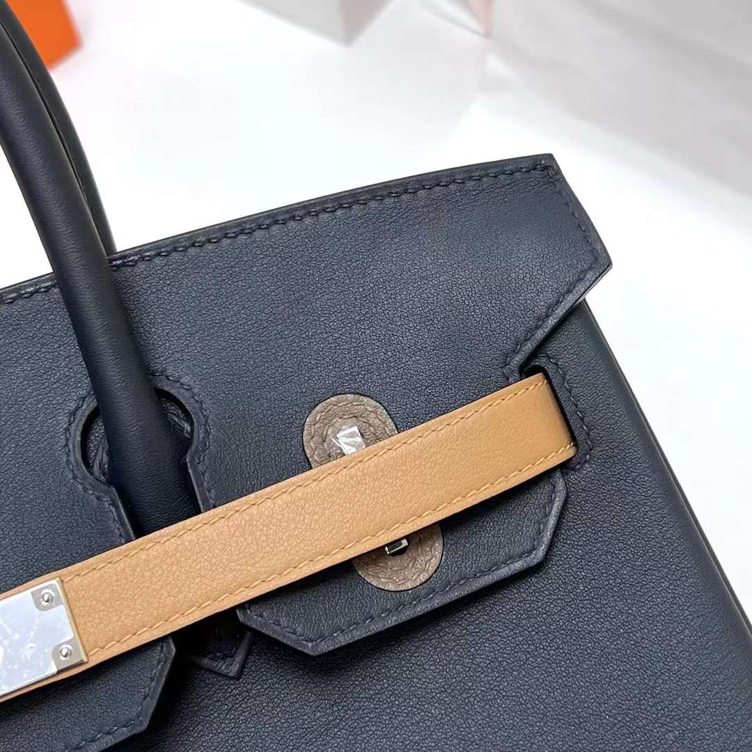 Hermès（爱马仕）Birkin 铂金包 Swift Colormatic 口袋包 2Z 午夜蓝 银扣 30cm 全手工蜡线缝制 Phw