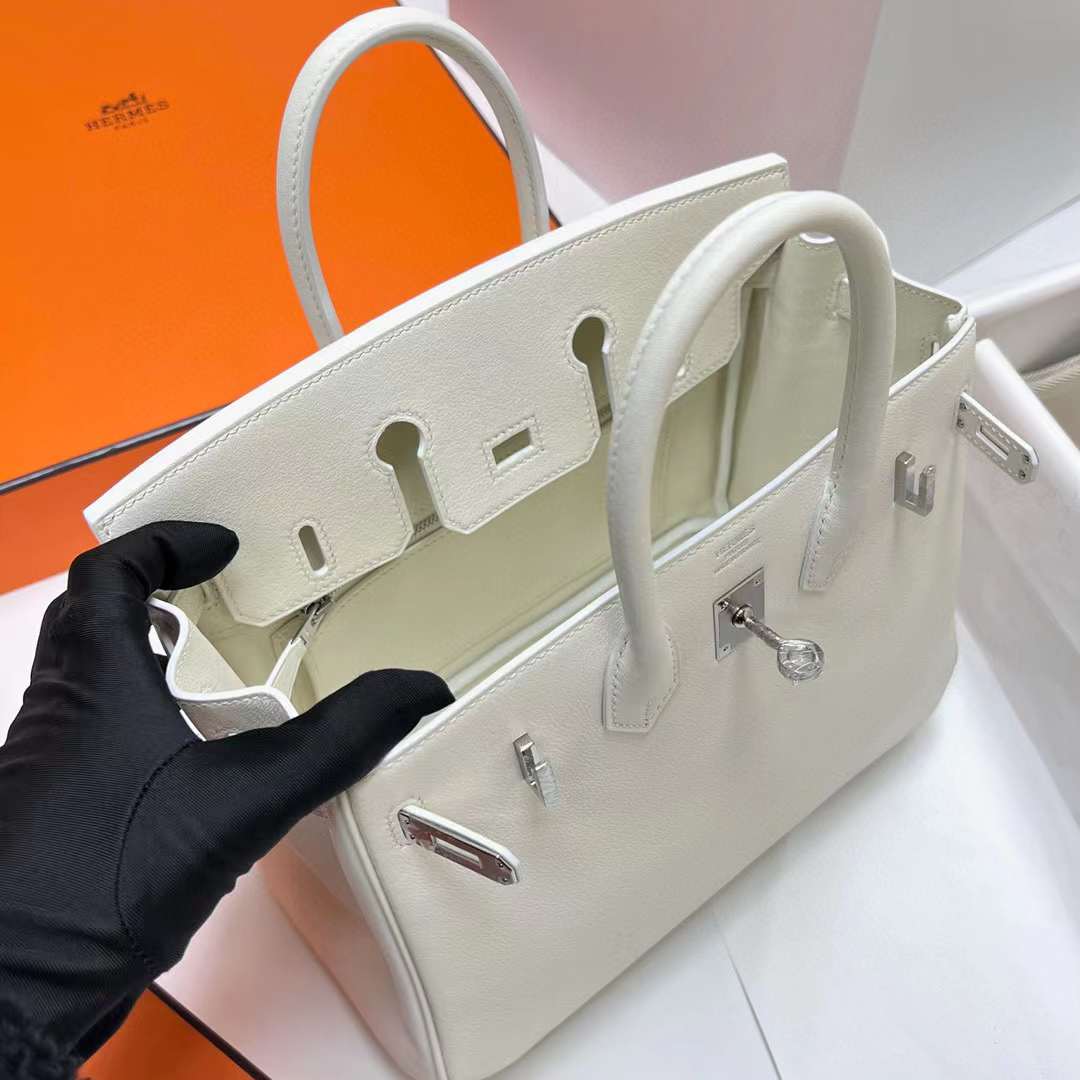 Hermès（爱马仕）Birkin 铂金包 Swift 01 纯白 银扣 25cm 全手工蜡线缝制 Phw