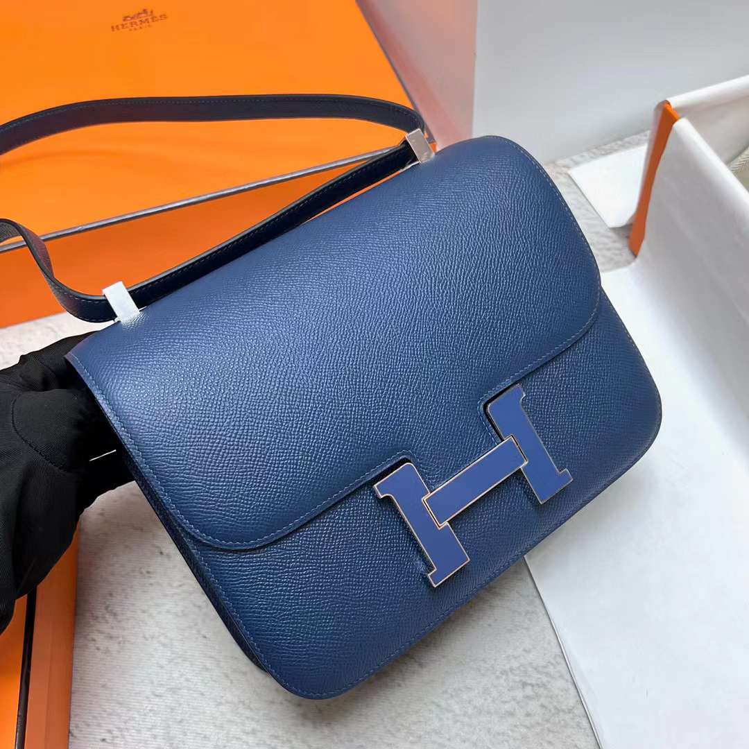 Hermès（爱马仕）Constance 康斯坦斯 Epsom皮 S4 深邃蓝 珐琅扣 24cm 全手工蜡线缝制
