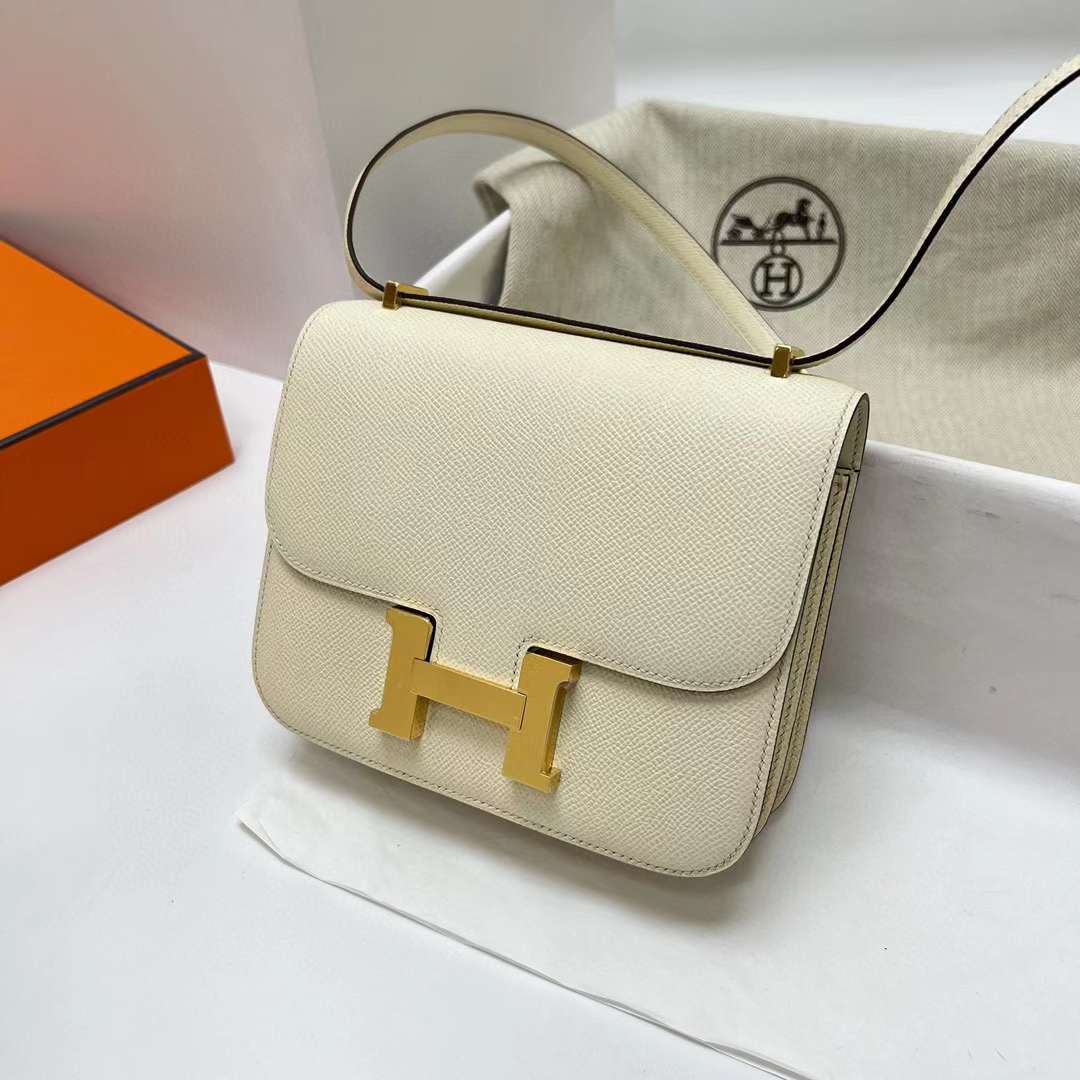 Hermès（爱马仕）Constance 空姐包 Epsom I2 奶油白 金扣 19cm 全手工蜡线缝制 Ghw