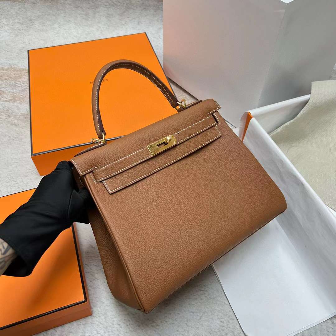 Hermès（爱马仕）Kelly 凯莉包 Togo Ck37 金棕色 金扣 28cm 全手工蜡线缝制 Ghw