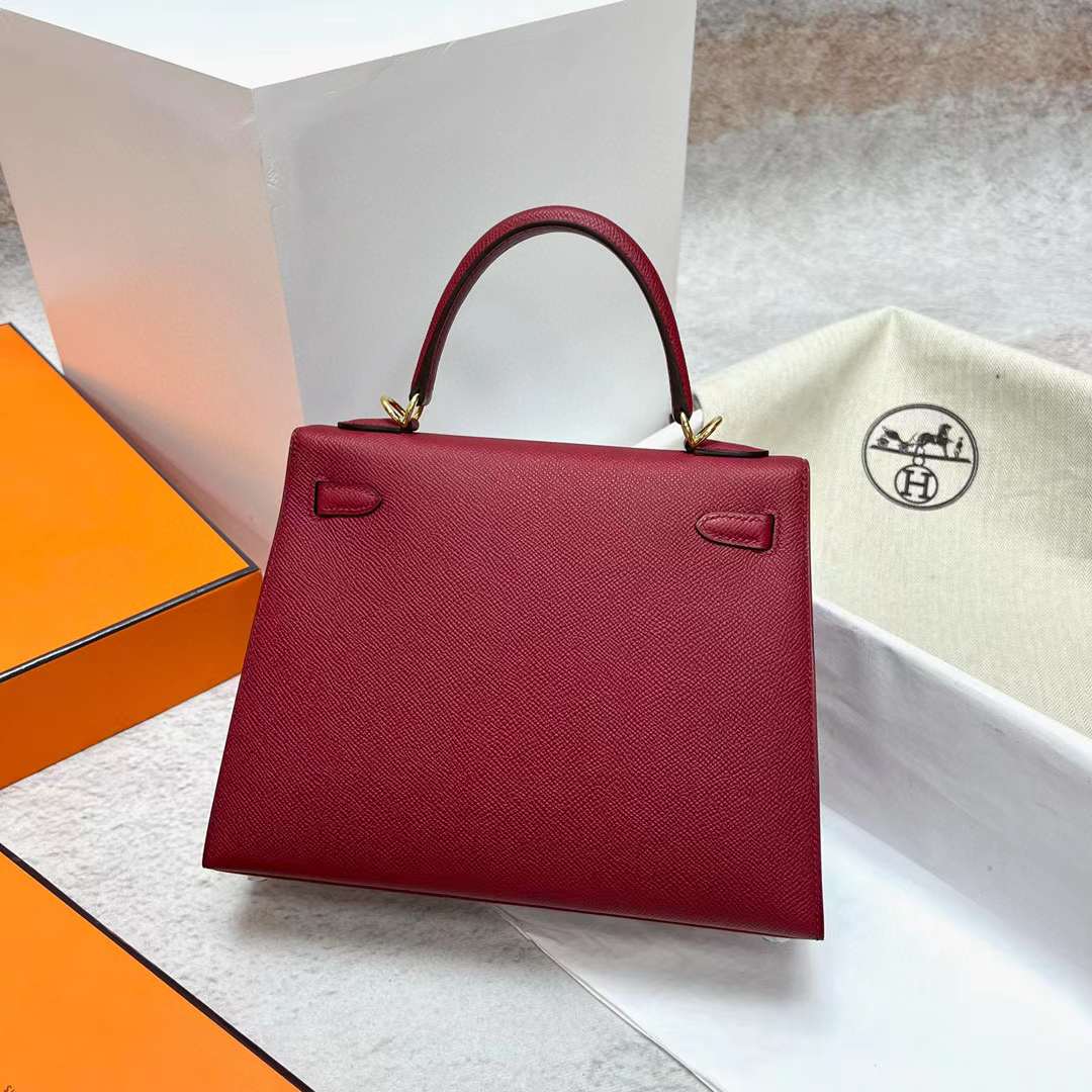 Hermès（爱马仕）Kelly 凯莉包 Epsom K1 石榴红 金扣 25cm 全手工蜡线缝制 Ghw