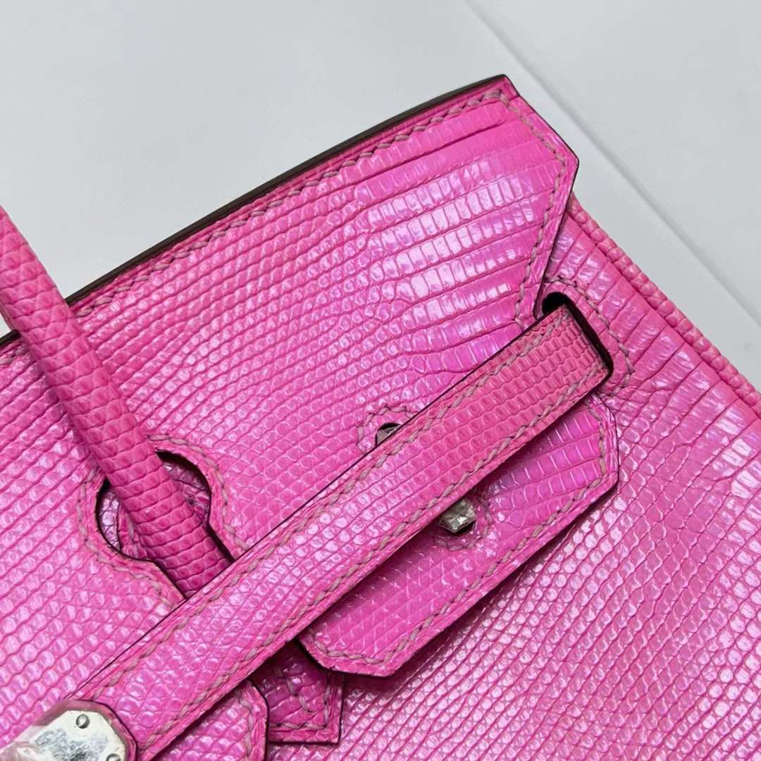 Hermès（爱马仕）Birkin 铂金包 Lizard 进口蜥蜴皮 j5 桃粉色 银扣 25cm 全手工蜡线缝制 Phw