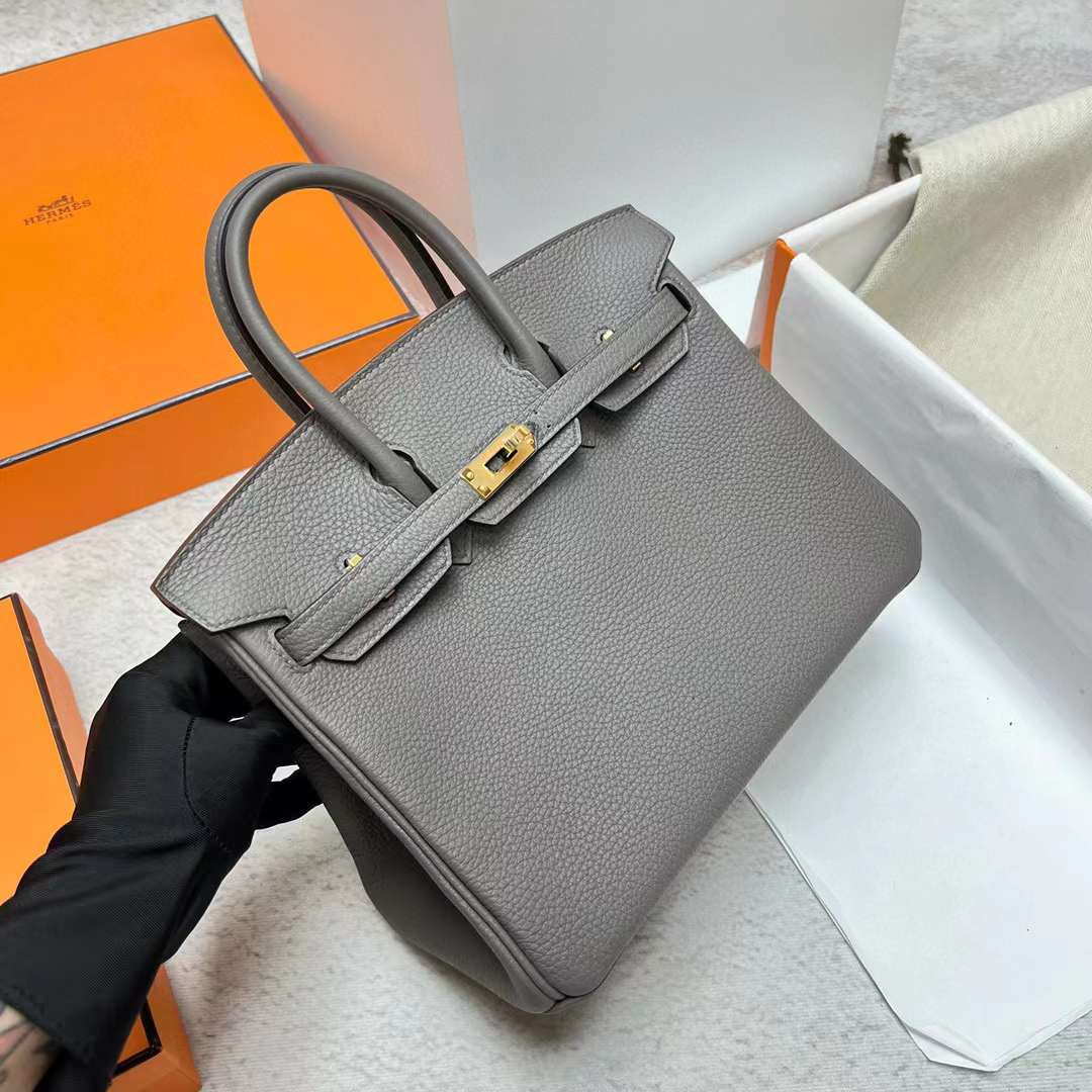 Hermès（爱马仕）Birkin 铂金包 Togo皮 8F 锡器灰 金扣 25cm 全手工蜡线缝制 Ghw