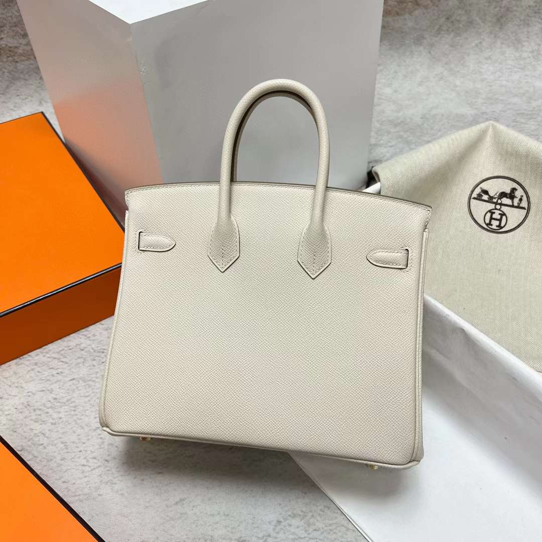 Hermès（爱马仕）Birkin 铂金包 Epsom Ck10 奶昔白 金扣 25cm 全手工蜡线缝制 Ghw