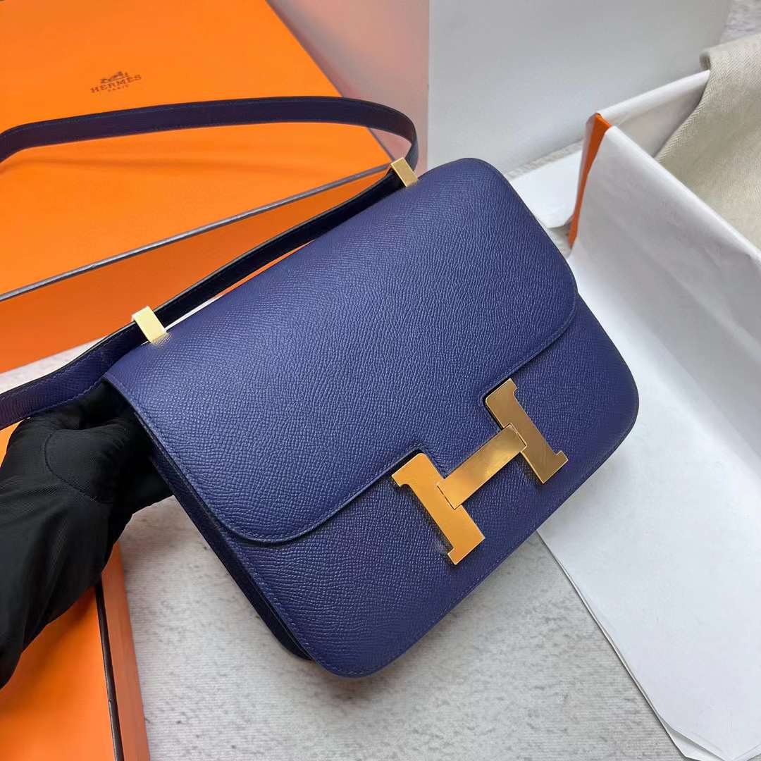 Hermès（爱马仕）Constance 康斯坦斯 Epsom Ck73 宝石蓝 金扣 24cm 全手工蜡线缝制 Ghw
