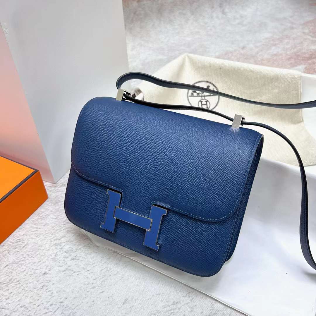Hermès（爱马仕）Constance 康斯坦斯 Epsom皮 S4 深邃蓝 珐琅扣 24cm 全手工蜡线缝制