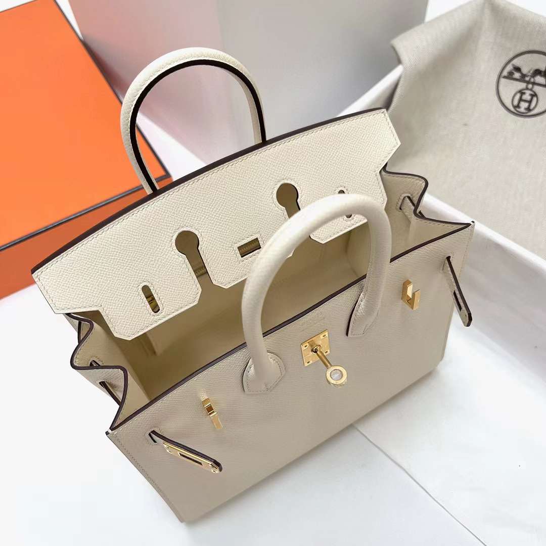 Hermès（爱马仕）Birkin 铂金包 Sellier Epsom I2 奶油白 金扣 25cm 全手工蜡线缝制 Ghw