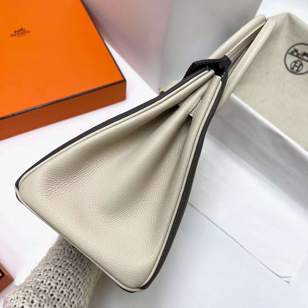 Hermès（爱马仕）Birkin 铂金包 Togo皮 8F 锡器灰 拼 Ck10 奶昔白 金扣 30cm 全手工蜡线缝制 Ghw