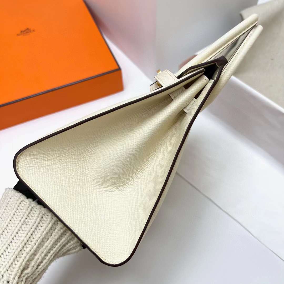 Hermès（爱马仕）Birkin 铂金包 Sellier Epsom I2 奶油白 金扣 25cm 全手工蜡线缝制 Ghw