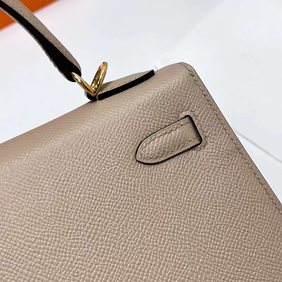 Hermès（爱马仕）Kelly 凯莉包 Epsom 2S 风衣灰 金扣 25cm 全手工蜡线缝制 Ghw