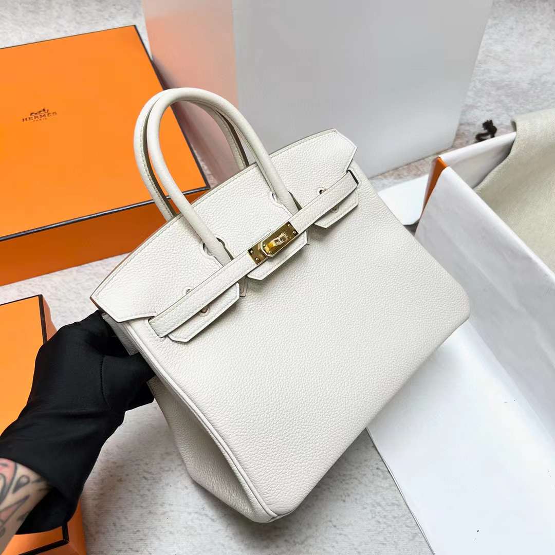 Hermès（爱马仕）Birkin 铂金包 Togo皮 8L 冰川白 金扣 25cm 全手工蜡线缝制 Ghw