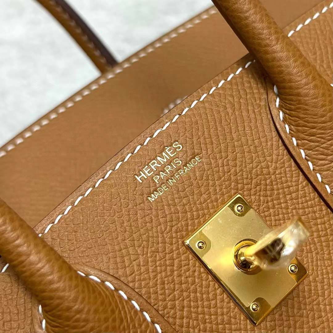 Hermès（爱马仕）Birkin 铂金包 Epsom Ck37 金棕色 金扣 25cm 全手工蜡线缝制 Ghw