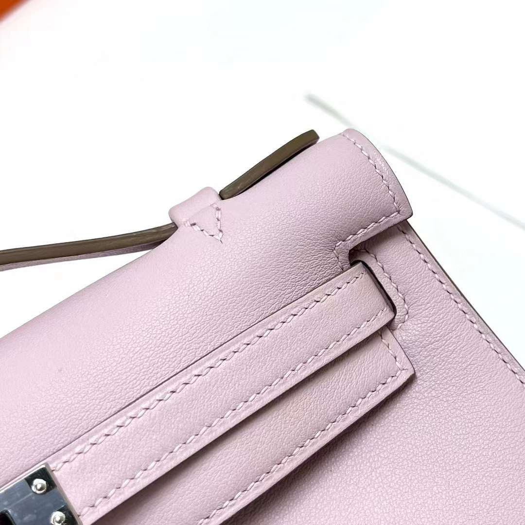 Hermès（爱马仕）Mini Kelly Pochette Swift 09 梦幻粉紫 银扣 22cm 全手工蜡线缝制 phw