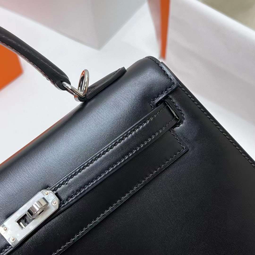 Hermès（爱马仕）Kelly 凯莉包 Box皮 Ck89 黑色 银扣 25cm 全手工蜡线缝制 Phw