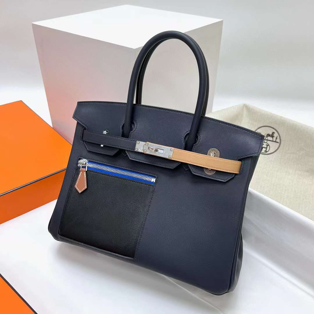 Hermès（爱马仕）Birkin 铂金包 Swift Colormatic 口袋包 2Z 午夜蓝 银扣 30cm 全手工蜡线缝制 Phw
