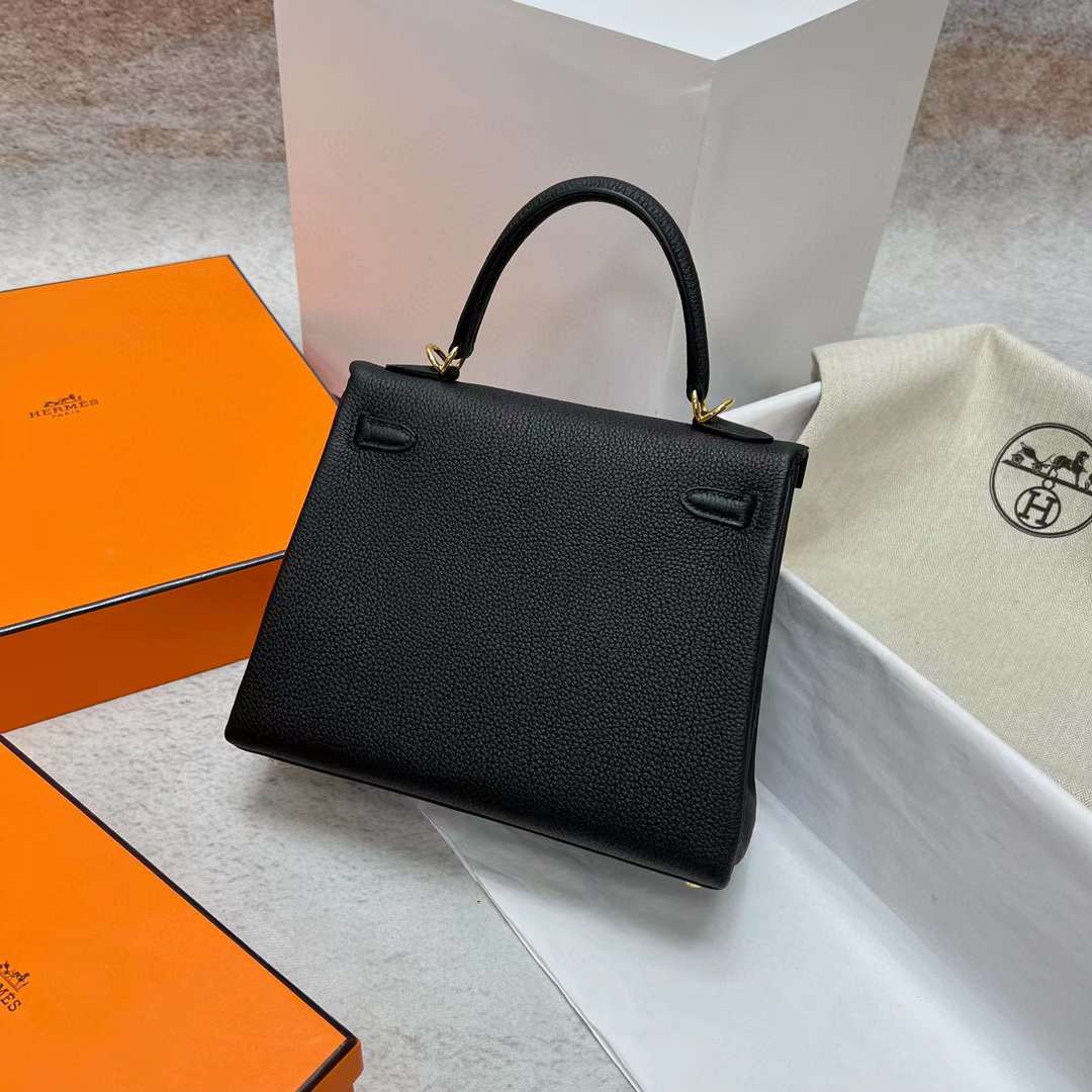Hermès（爱马仕）Kelly 凯莉包 Togo皮 Ck89 黑色 金扣 25cm 全手工蜡线缝制 Ghw