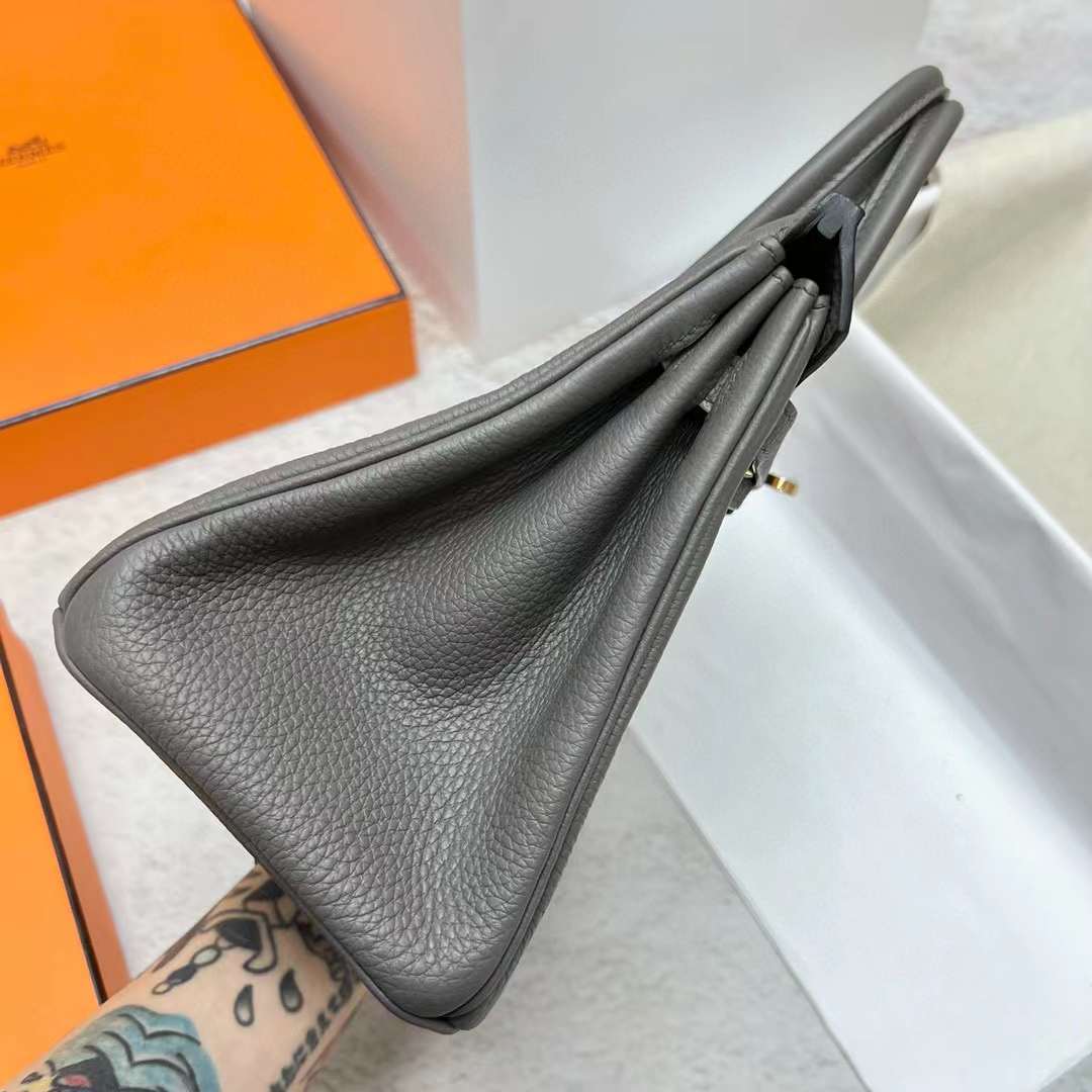 Hermès（爱马仕）Birkin 铂金包 Togo皮 8F 锡器灰 金扣 25cm 全手工蜡线缝制 Ghw