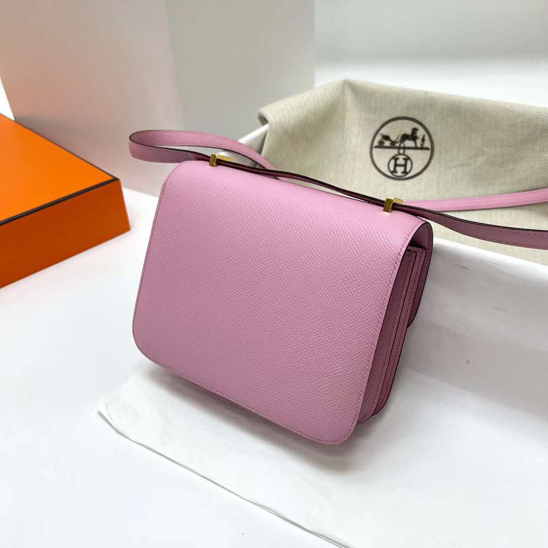 Hermès（爱马仕）Constance 空姐包 Epsom X9 锦葵紫 金扣 19cm 全手工蜡线缝制 Ghw