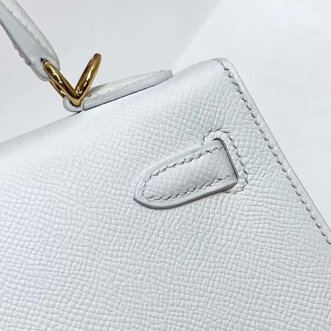 Hermès（爱马仕）Kelly 凯莉包 Epsom 01 纯白 金扣 25cm 全手工蜡线缝制 Ghw