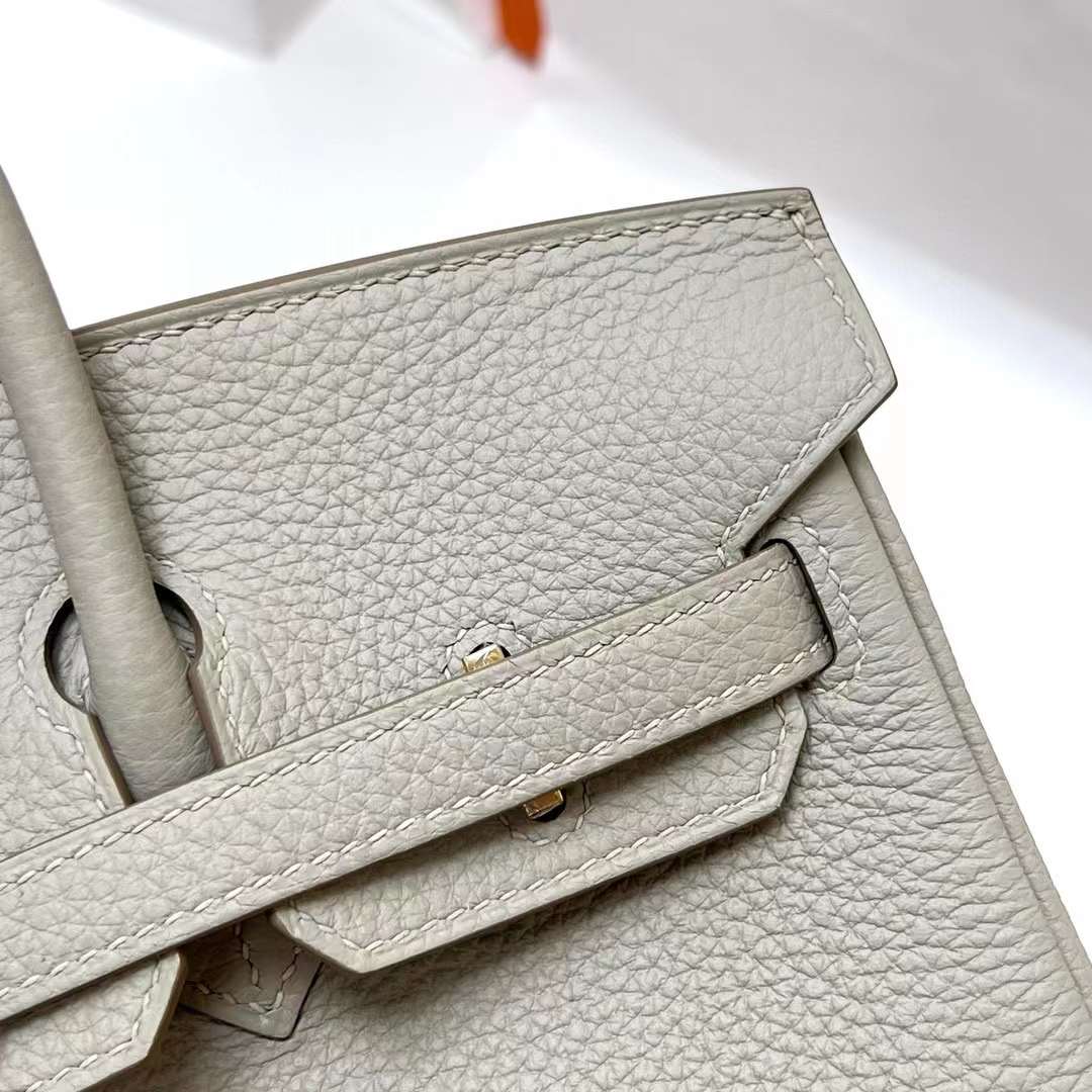 Hermès（爱马仕）Birkin 铂金包 Togo皮 Ck80 珍珠灰 金扣 25cm 全手工蜡线缝制 Ghw