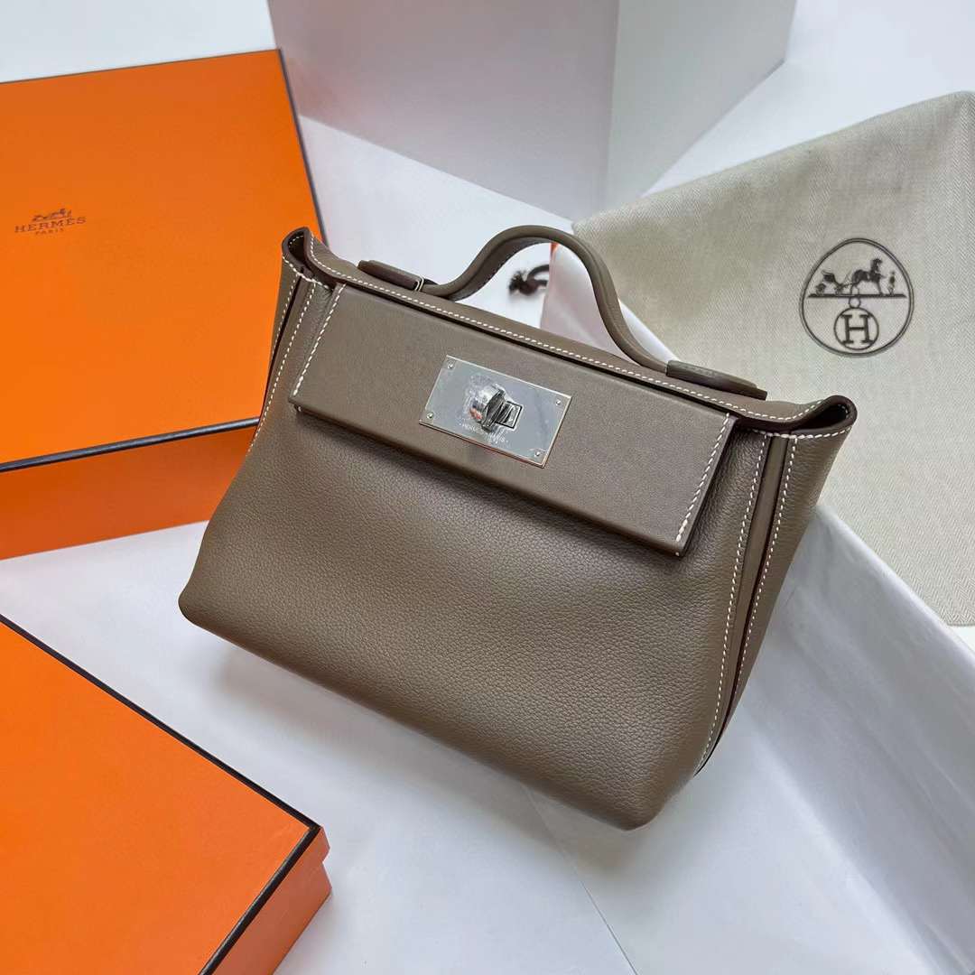 Hermès（爱马仕）Kelly 2424 Evercolor 拼 Swift Ck18 大象灰 银扣 29cm 全手工蜡线缝制 Phw