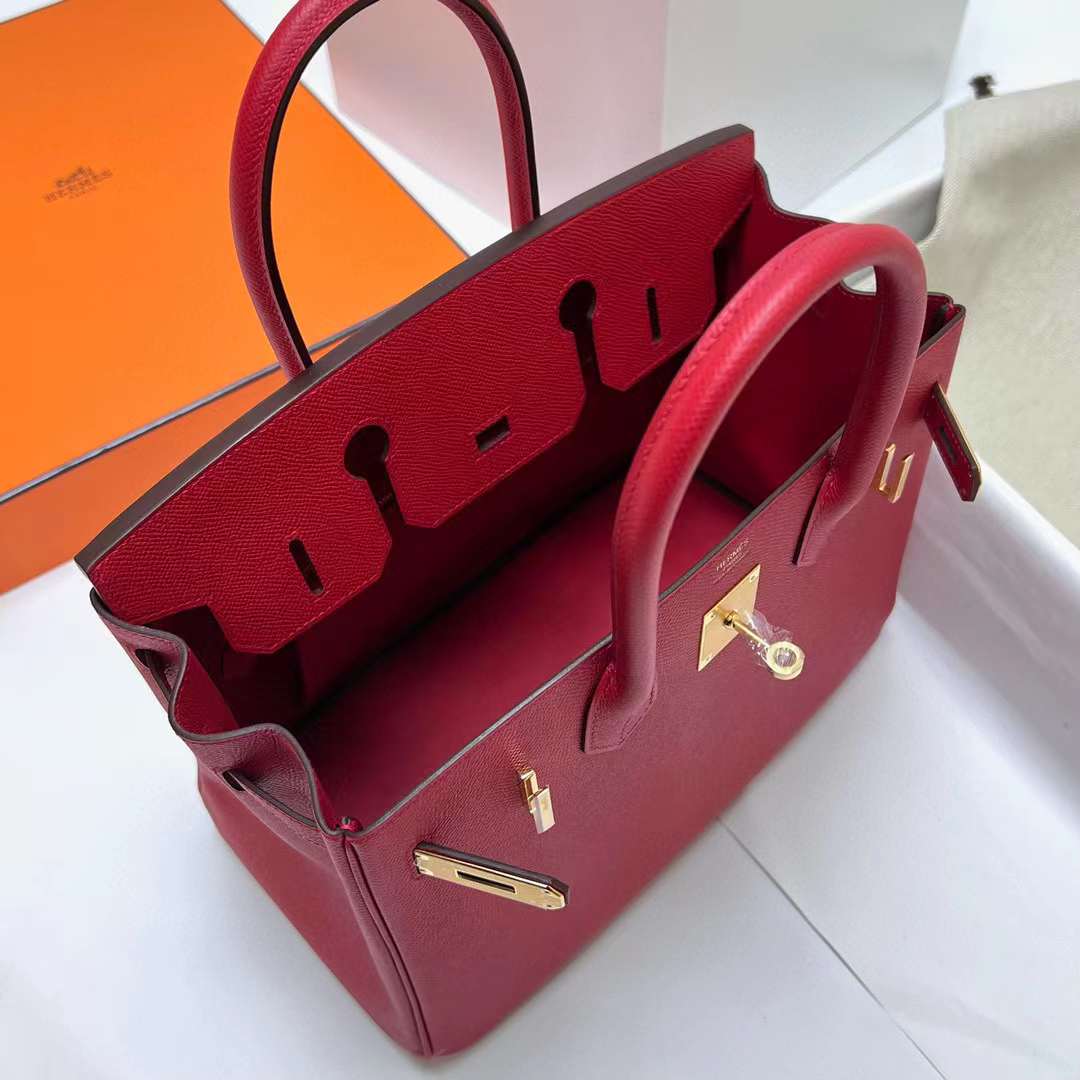 Hermès（爱马仕）Birkin 铂金包 Epsom Q5 国旗红 金扣 30cm 全手工蜡线缝制 Ghw