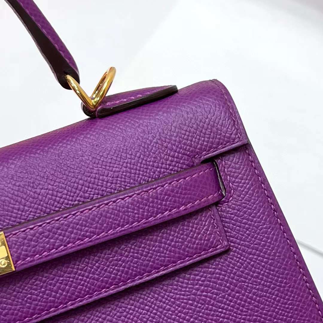 Hermès（爱马仕）Kelly 凯莉包 Epsom P9 海葵紫 金扣 25cm 全手工蜡线缝制 Ghw