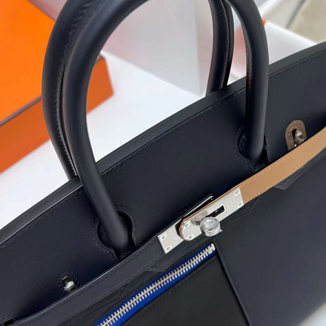 Hermès（爱马仕）Birkin 铂金包 Swift Colormatic 口袋包 2Z 午夜蓝 银扣 30cm 全手工蜡线缝制 Phw