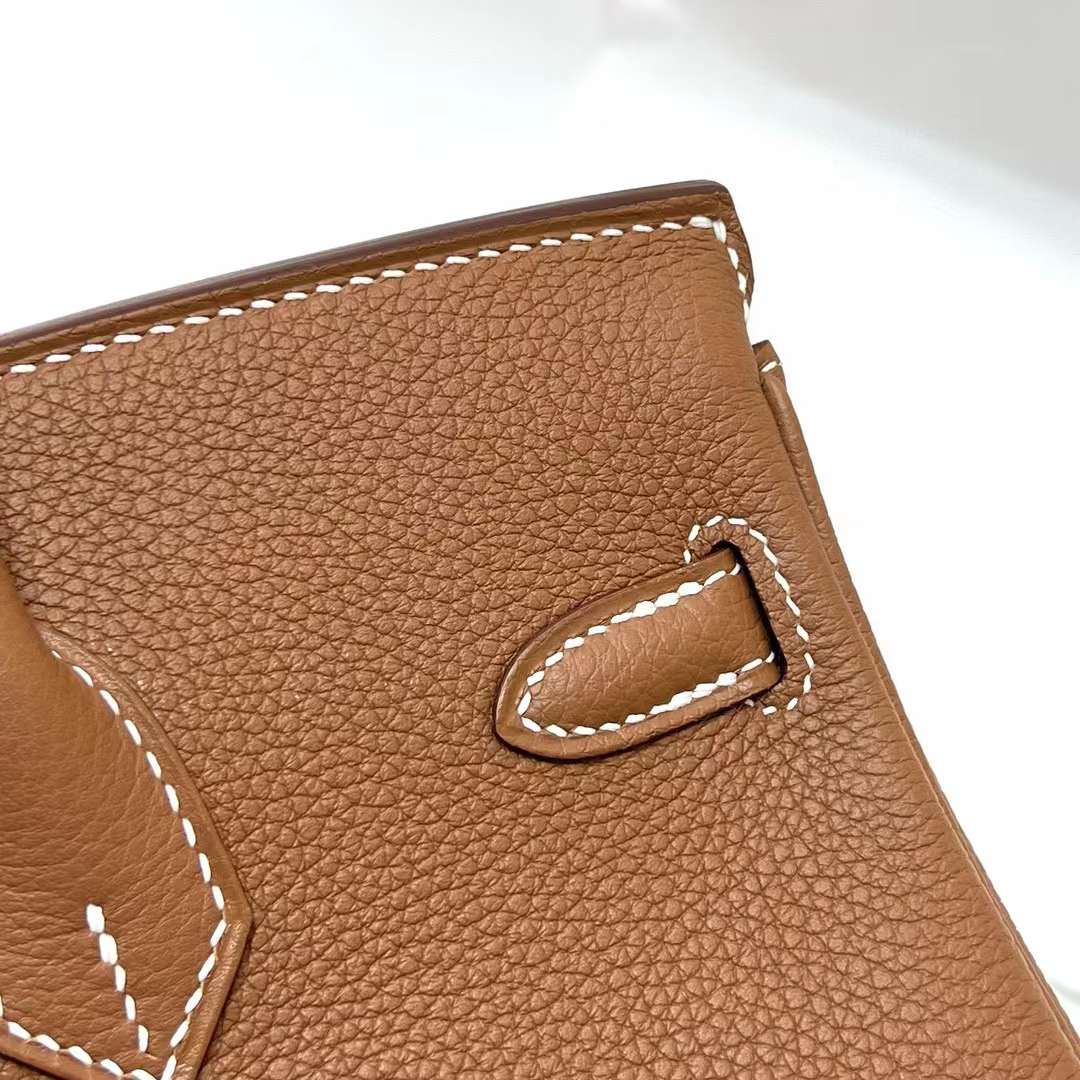 Hermès（爱马仕）Birkin 铂金包 Togo皮 Ck37 金棕色 银扣 25cm 全手工蜡线缝制 Phw