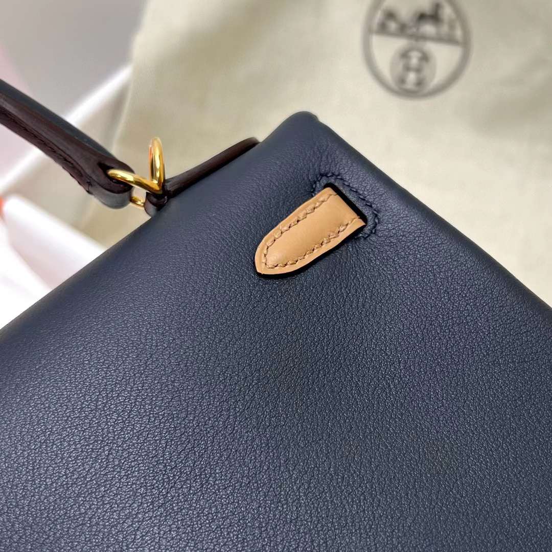 Hermès（爱马仕）Kelly 凯莉包 Colormatic Swift 2z 午夜蓝 金扣 25cm 全手工蜡线缝制 Ghw