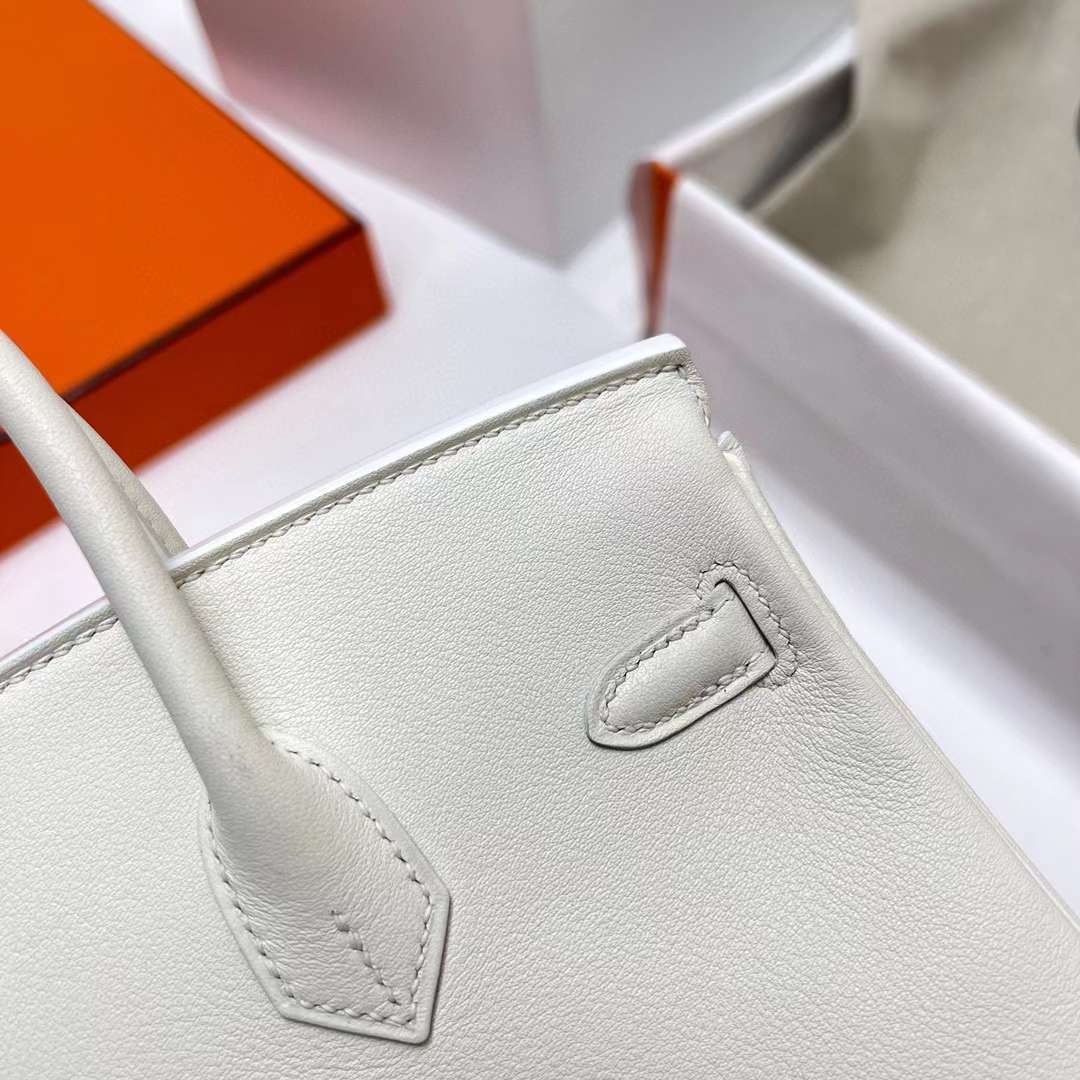 Hermès（爱马仕）Birkin 铂金包 Swift 01 纯白 银扣 25cm 全手工蜡线缝制 Phw