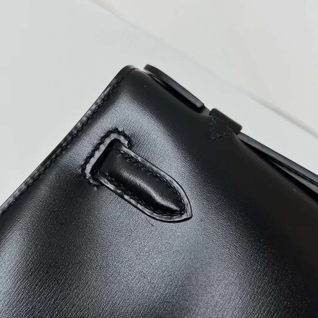 Hermès（爱马仕）Mini Kelly Pochette Box皮 Ck89 黑色 银扣 22cm 全手工蜡线缝制 phw
