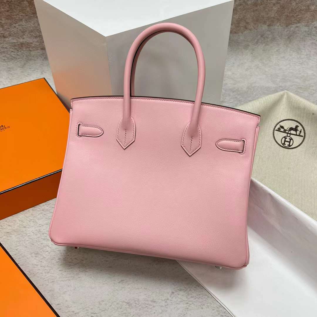 Hermès（爱马仕）Birkin 铂金包 Swift 3Q 新粉色 银扣 30cm 全手工蜡线缝制 Phw