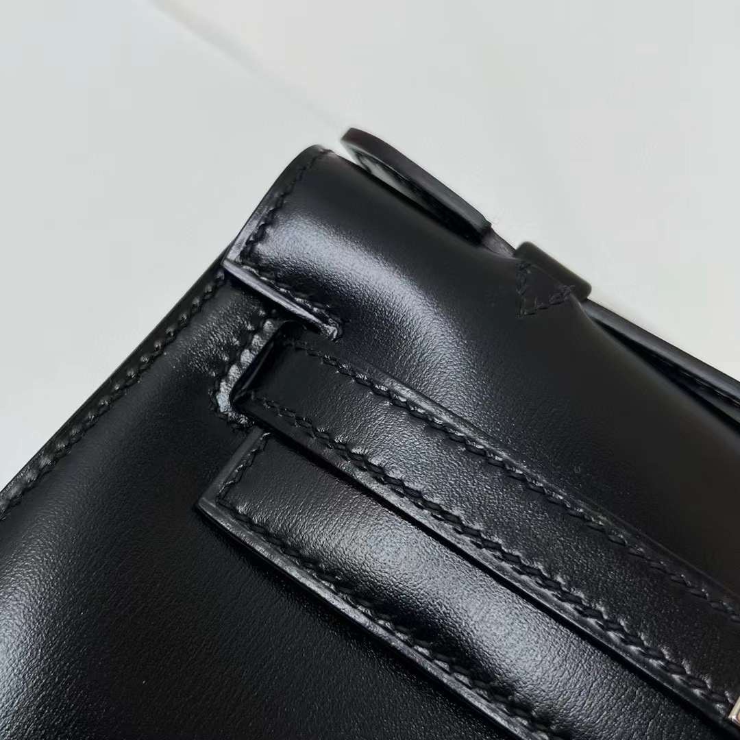 Hermès（爱马仕）Mini Kelly Pochette Box皮 Ck89 黑色 银扣 22cm 全手工蜡线缝制 phw