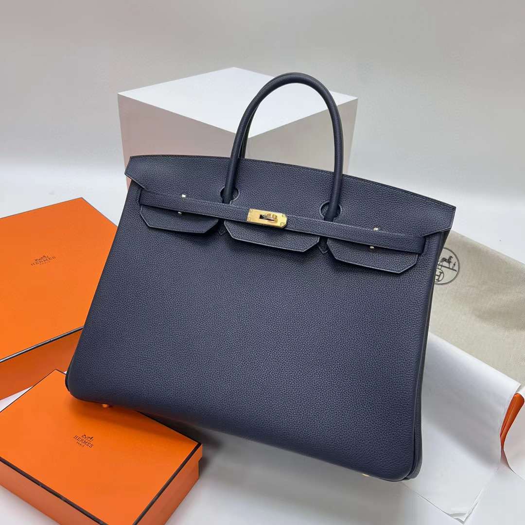 Hermès（爱马仕）Birkin 铂金包 Togo皮 2Z 午夜蓝 金扣 40cm 全手工蜡线缝制 Ghw