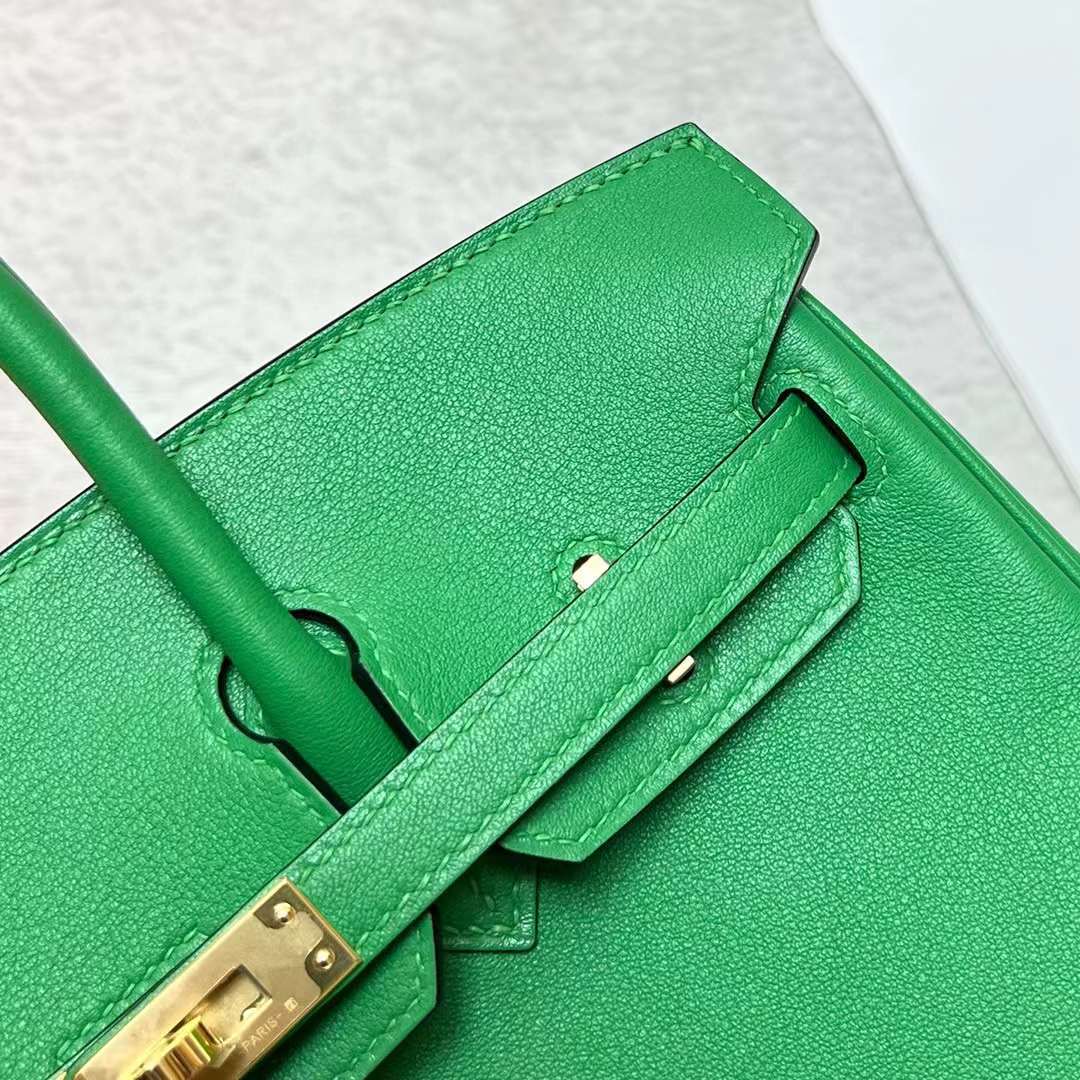 Hermès（爱马仕）Birkin 铂金包 Swift皮 K1 竹子绿 金扣 25cm 全手工蜡线缝制 Ghw