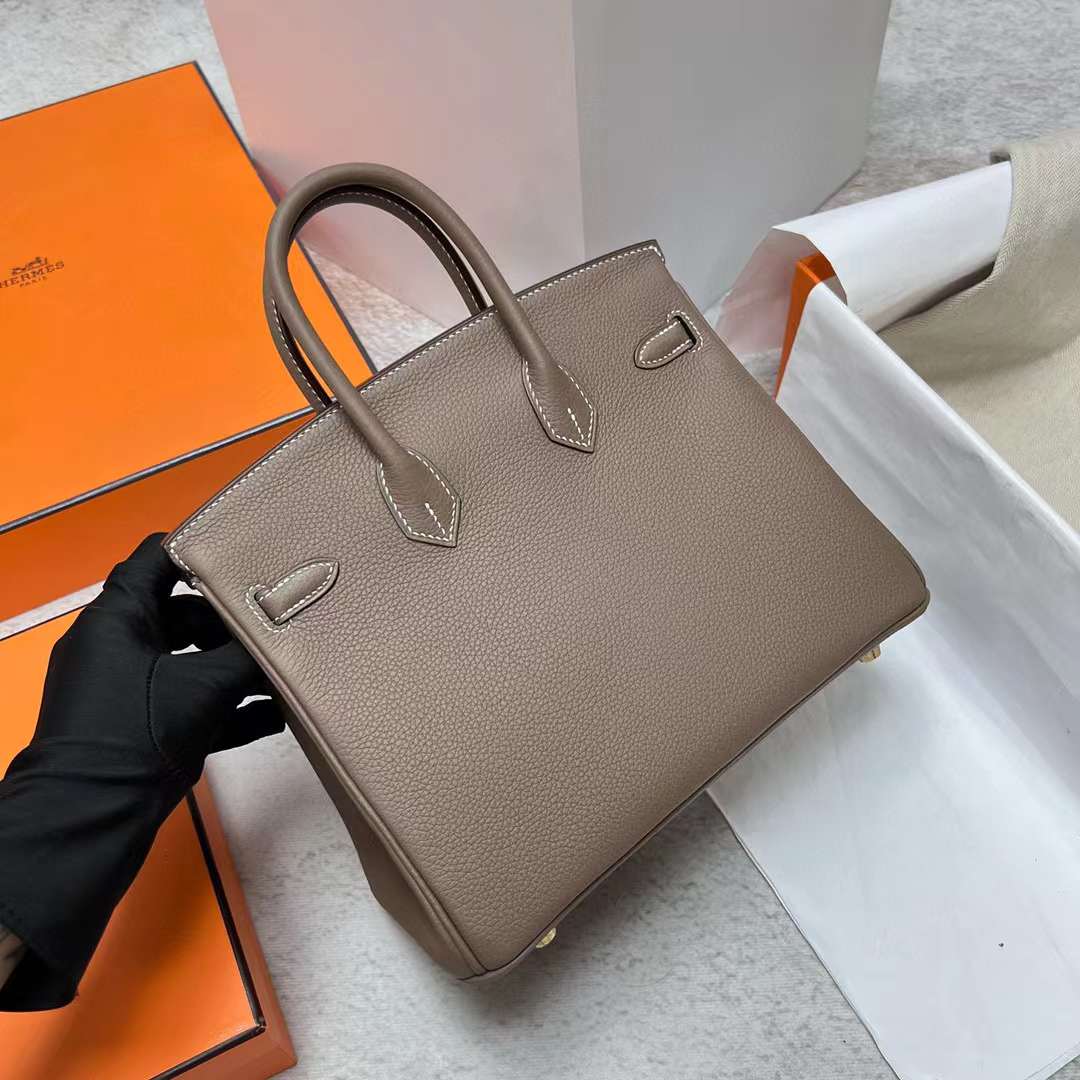 Hermès（爱马仕）Birkin 铂金包 Togo皮 原厂进口小牛皮 Ck18 大象灰 金扣 25cm 全手工蜡线缝制 Ghw