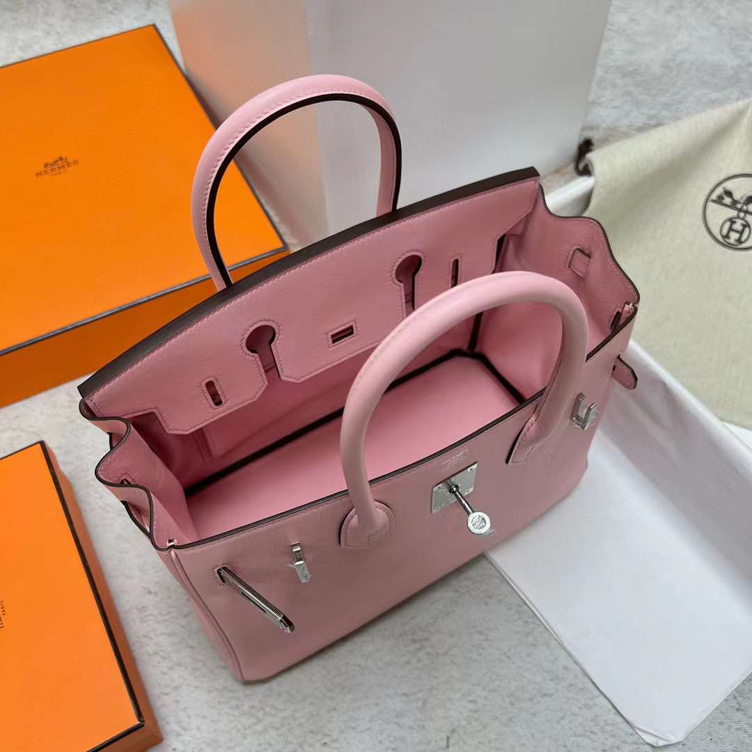 Hermès（爱马仕）Birkin 铂金包 Swift 3Q 新粉色 银扣 30cm 全手工蜡线缝制 Phw