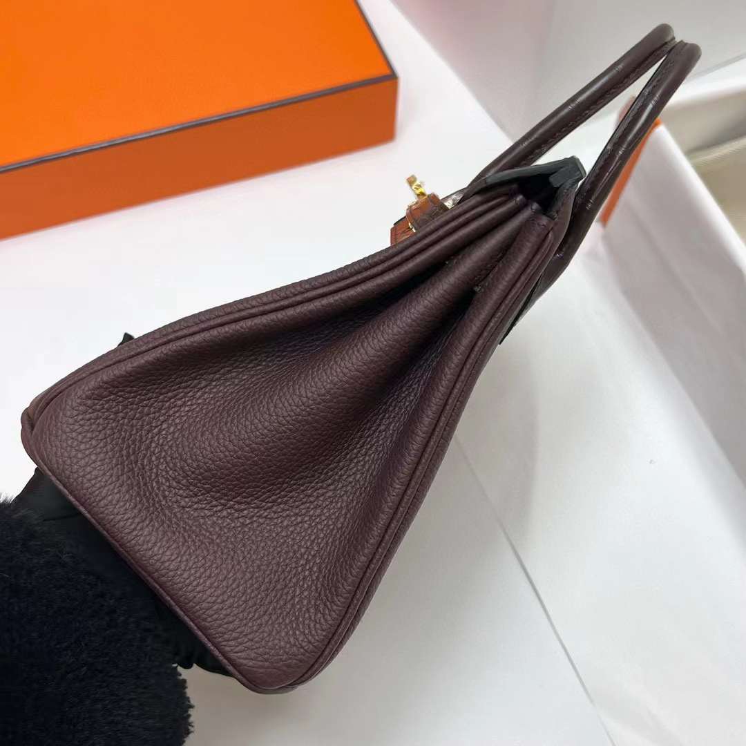 Hermès（爱马仕）Birkin 铂金包 Touch Togo 拼 雾面美洲鳄 0G 马鞍红 金扣 25cm 全手工蜡线缝制
