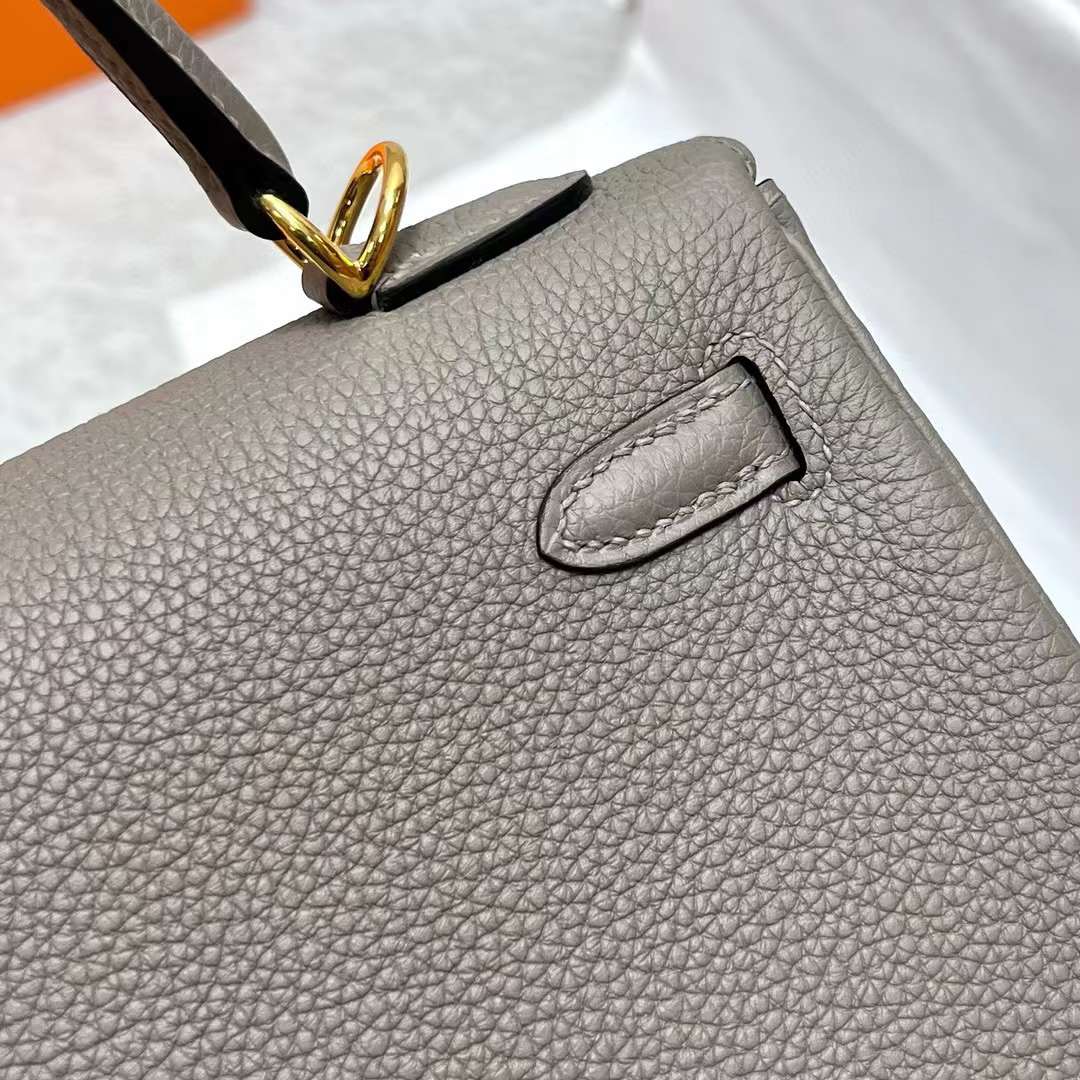 Hermès（爱马仕）Kelly 凯莉包 Togo皮 M8 沥青灰 金扣 25cm 全手工蜡线缝制 Ghw