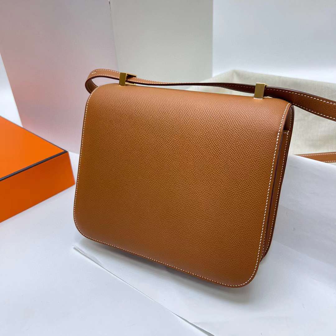 Hermès（爱马仕）Constance 空姐包 Epsom Ck37 金棕色 金扣 24cm 全手工蜡线缝制 Ghw