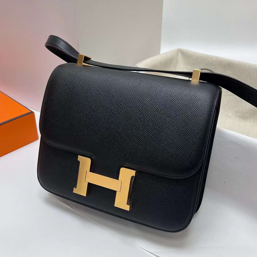 Hermès（爱马仕）Constance 空姐包 Epsom Ck89 黑色 金扣 24cm 全手工蜡线缝制 Ghw