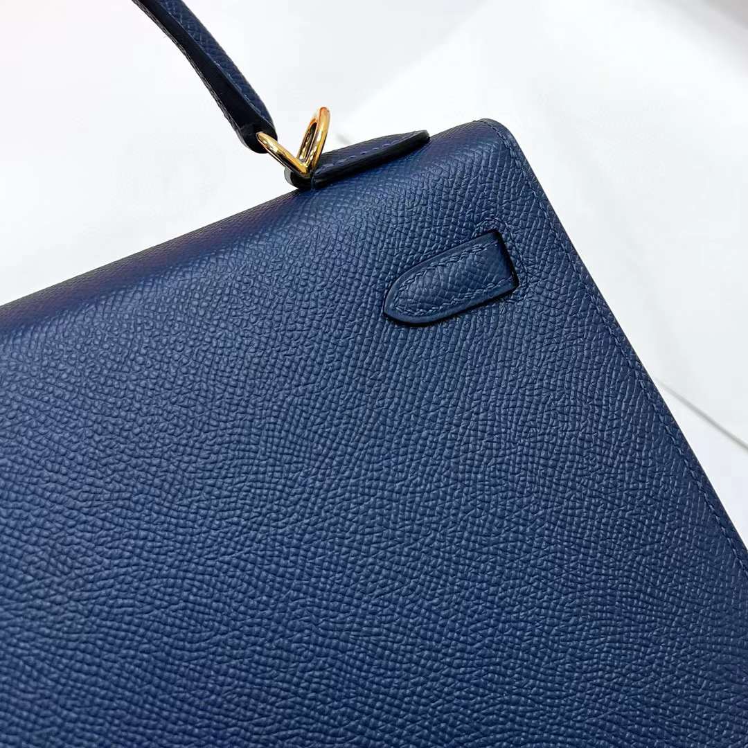 Hermès（爱马仕）Kelly 凯莉包 Epsom Ck73 宝石蓝 金扣 25cm 全手工蜡线缝制 Ghw