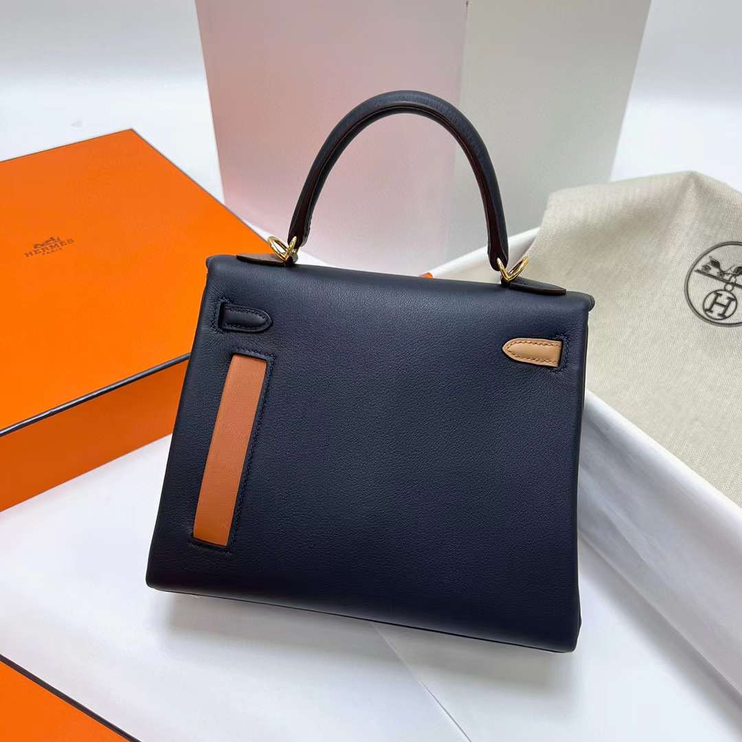 Hermès（爱马仕）Kelly 凯莉包 Colormatic Swift 2z 午夜蓝 金扣 25cm 全手工蜡线缝制 Ghw