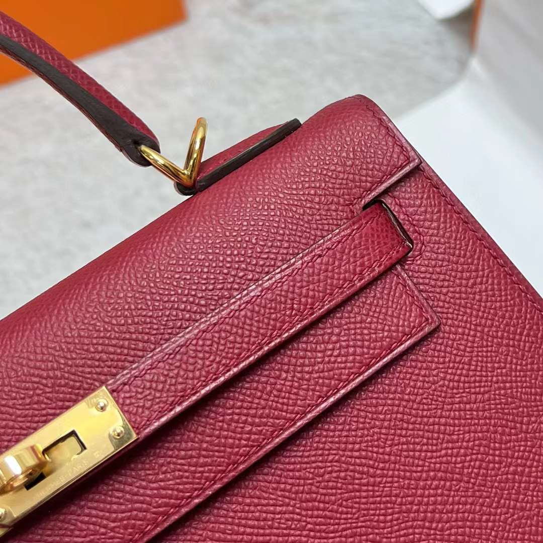 Hermès（爱马仕）Kelly 凯莉包 Epsom K1 石榴红 金扣 25cm 全手工蜡线缝制 Ghw