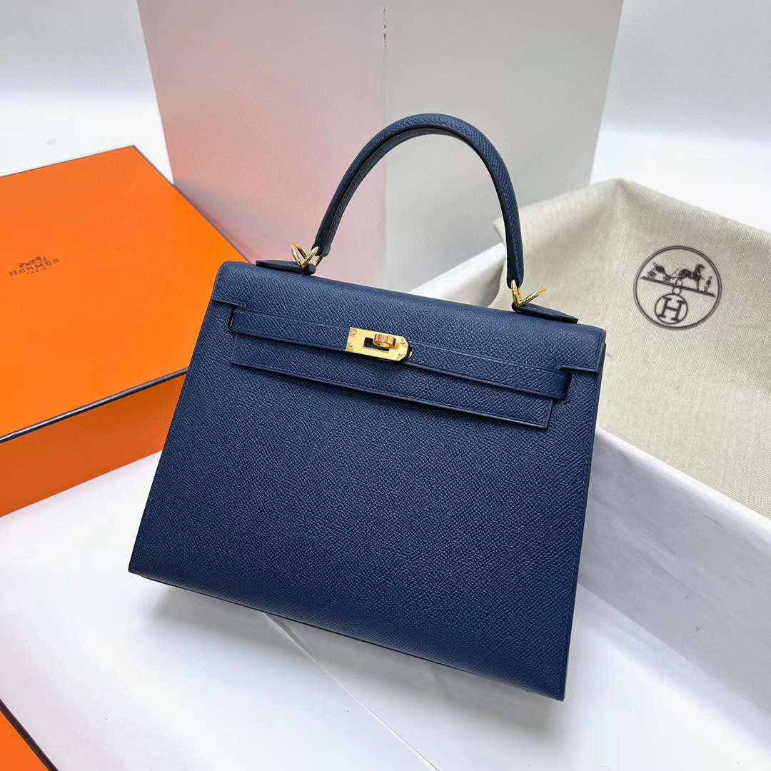 Hermès（爱马仕）Kelly 凯莉包 Epsom Ck73 宝石蓝 金扣 25cm 全手工蜡线缝制 Ghw