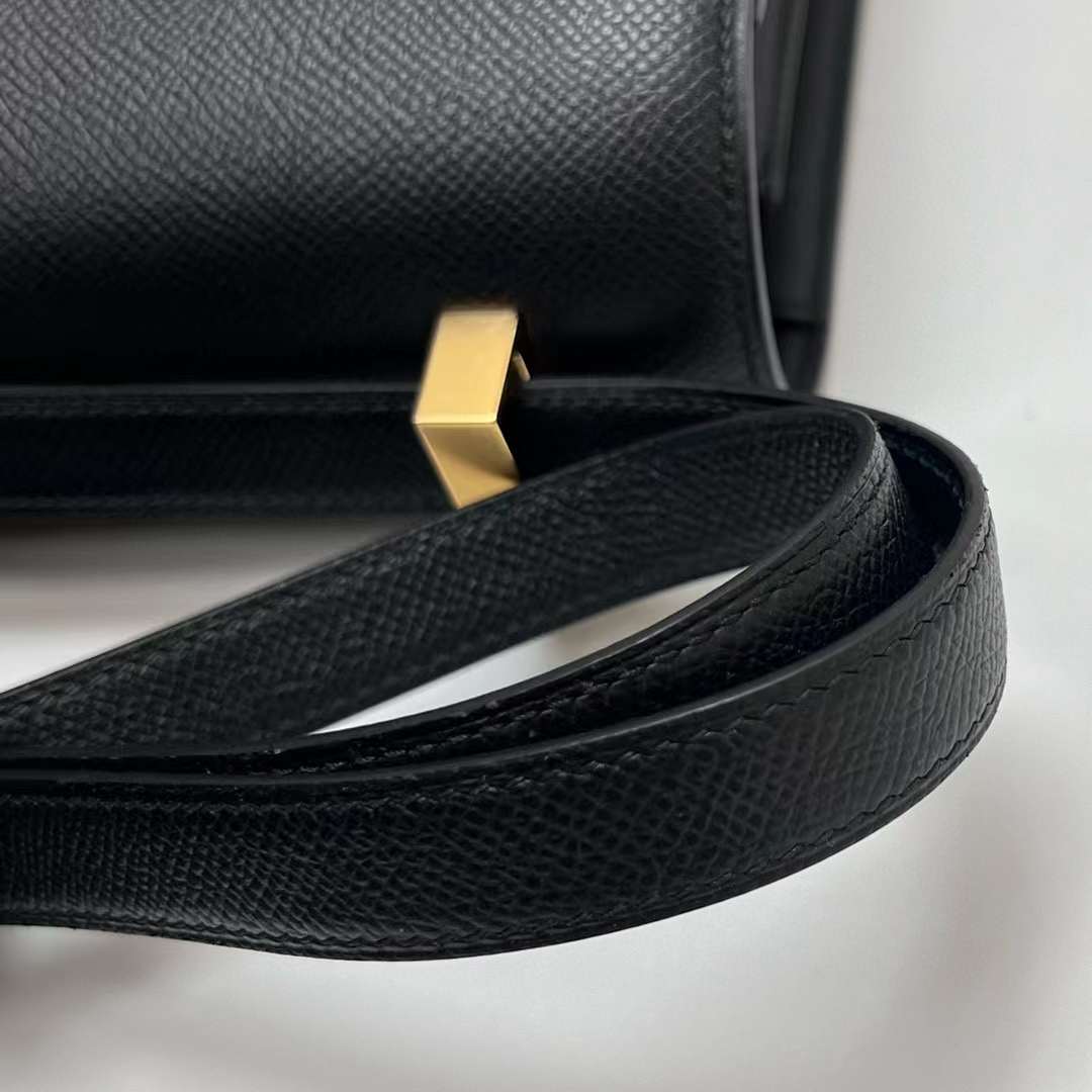 Hermès（爱马仕）Constance 空姐包 Epsom Ck89 黑色 金扣 24cm 全手工蜡线缝制 Ghw